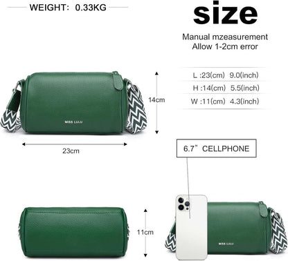 Umhängetasche Echtes Leder Damen Crossbody Bag Organizer Schwarz
