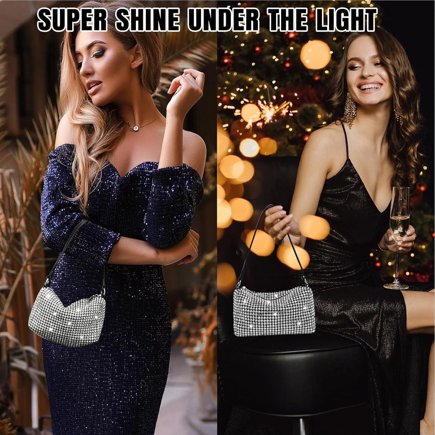 Glitzer Clutch Damen Kristall Diamant Abendtasche mit Kette