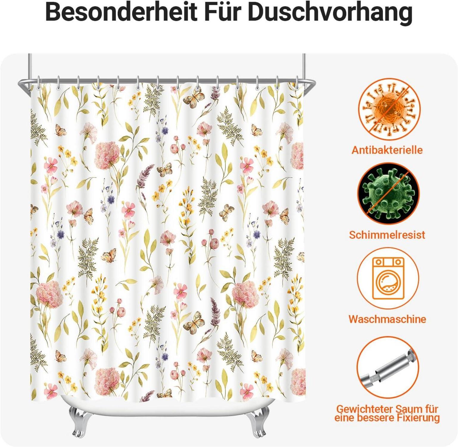 Duschvorhang 120x200cm Rosa Blume Antischimmel Polyester Stoff Waschbar