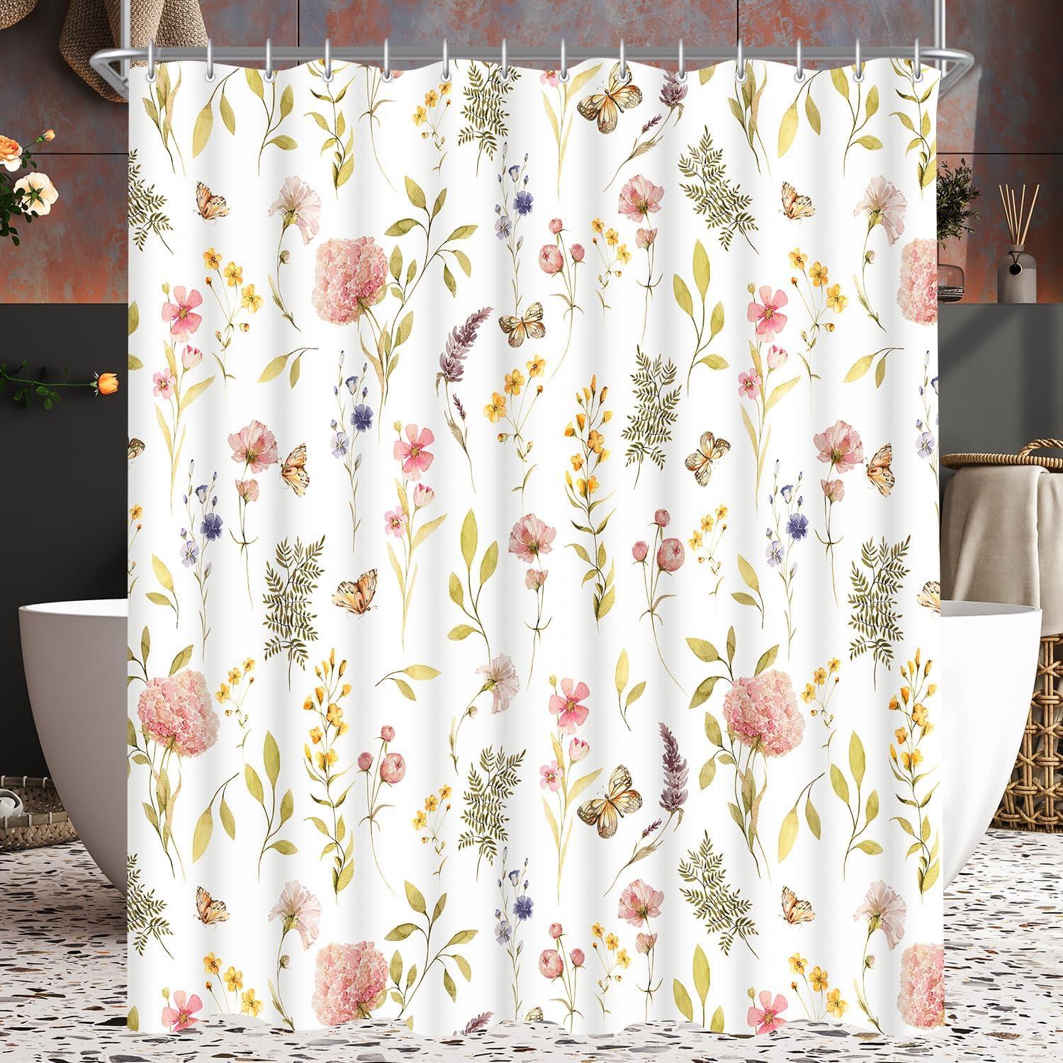 Duschvorhang Rosa Blume 120x200cm, Antischimmel, Wasserabweisend, Waschbar, Badezimmer-Badewanne