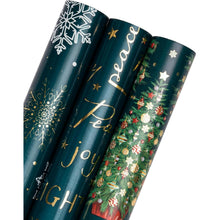 Weihnachts Geschenkpapier Rolle – 3er Set – Grün & Schneeflocken