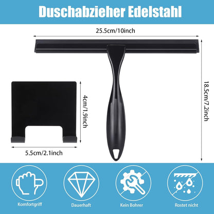 Duschabzieher Schwarz 10 Zoll Edelstahl Halterung
