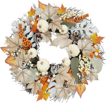 Herbst Kranz Dekoration Ahornblatt Kürbisse Pinecones