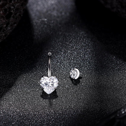 Bauchnabelpiercing G23 Titan Herz CZ Silber 14G 8-16mm