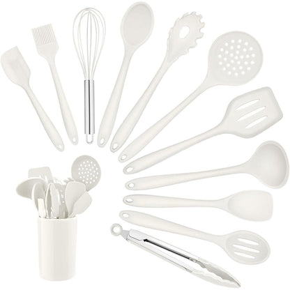 Silikon Küchenhelfer Set 12-teilig mit Halter – Weiß