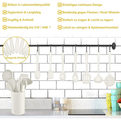Silikon Küchenhelfer Set 12-teilig mit Halter – Weiß