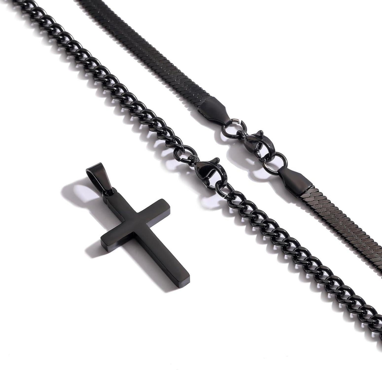 Kreuzkette Herren Edelstahl Silber Gold Schwarz Halskette