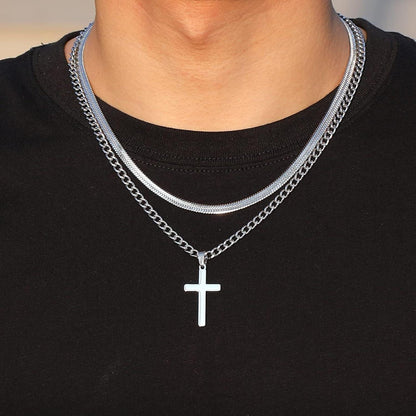 Kreuzkette Herren Edelstahl Silber Gold Schwarz Kubanische
