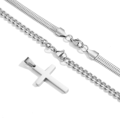 Esmoly Kreuzkette Herren Silber Gold Schwarz Edelstahl Kubanische Kette