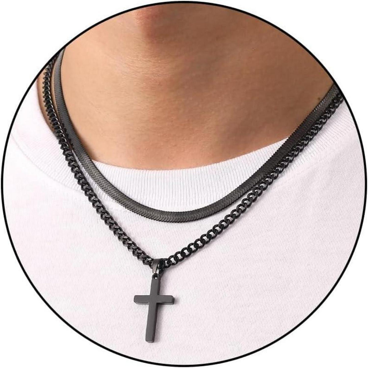 Kreuzkette Herren Edelstahl Schwarz Gold Silber