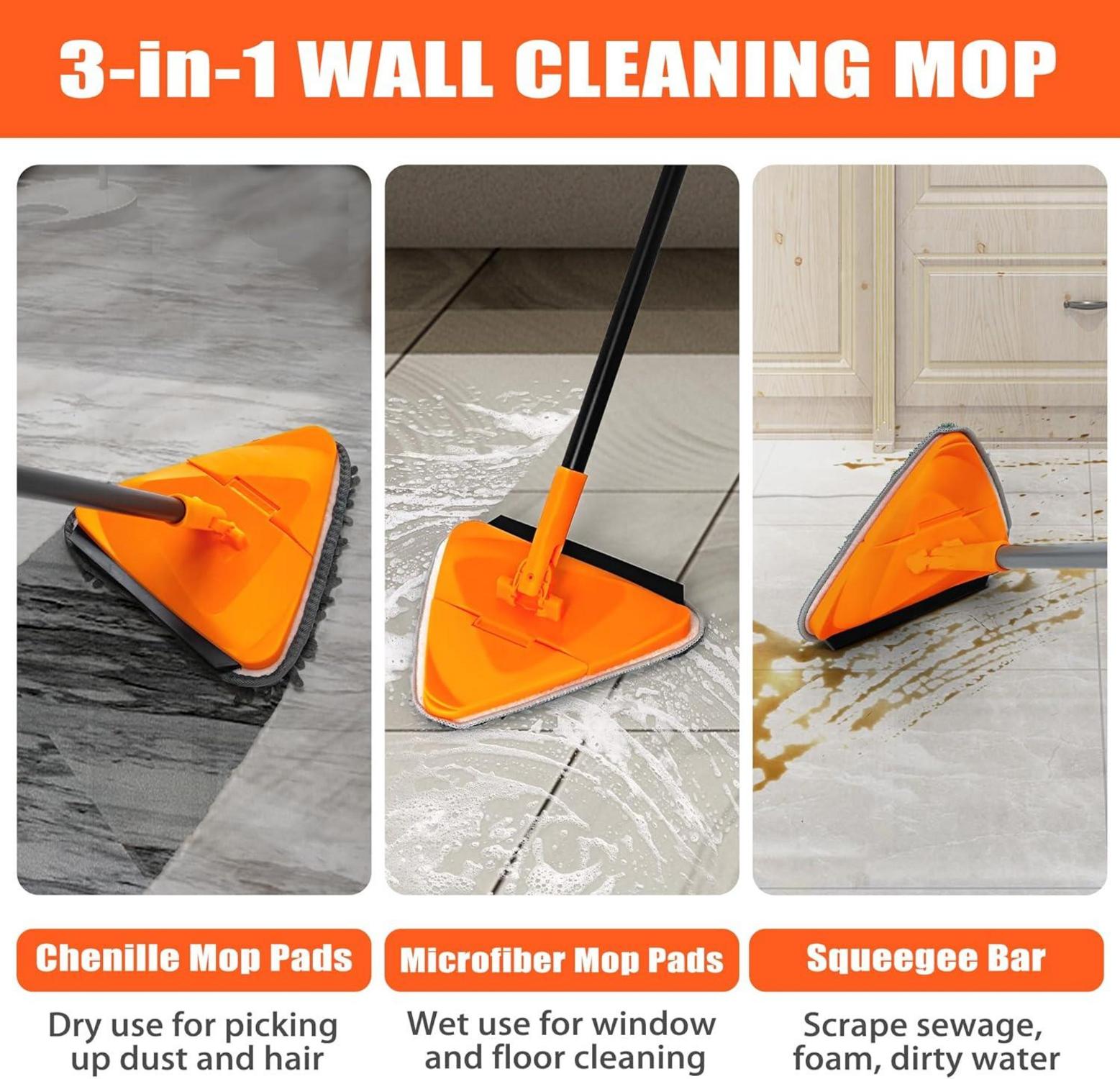 JEHONN Bodenwischer Wischmopp 202 cm mit 6 Chenille Pads Orange