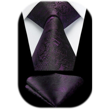 Paisley Krawatte & Einstecktuch Set Dunkellila für Herren