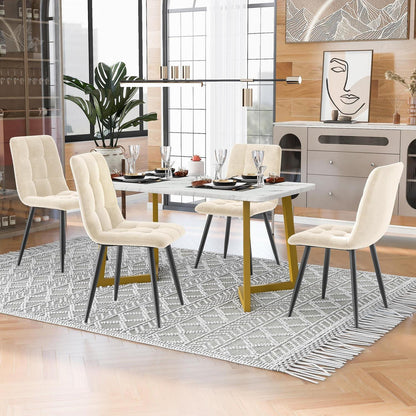Moderner Esstisch Set mit 4 Samtstühlen Weiß & Gold 68x117cm