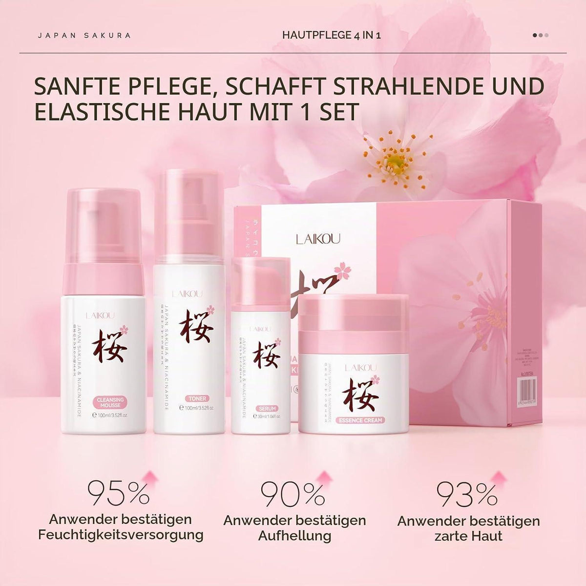 Sakura Gesichtspflege Set 4er - Feuchtigkeitspflege für Damen