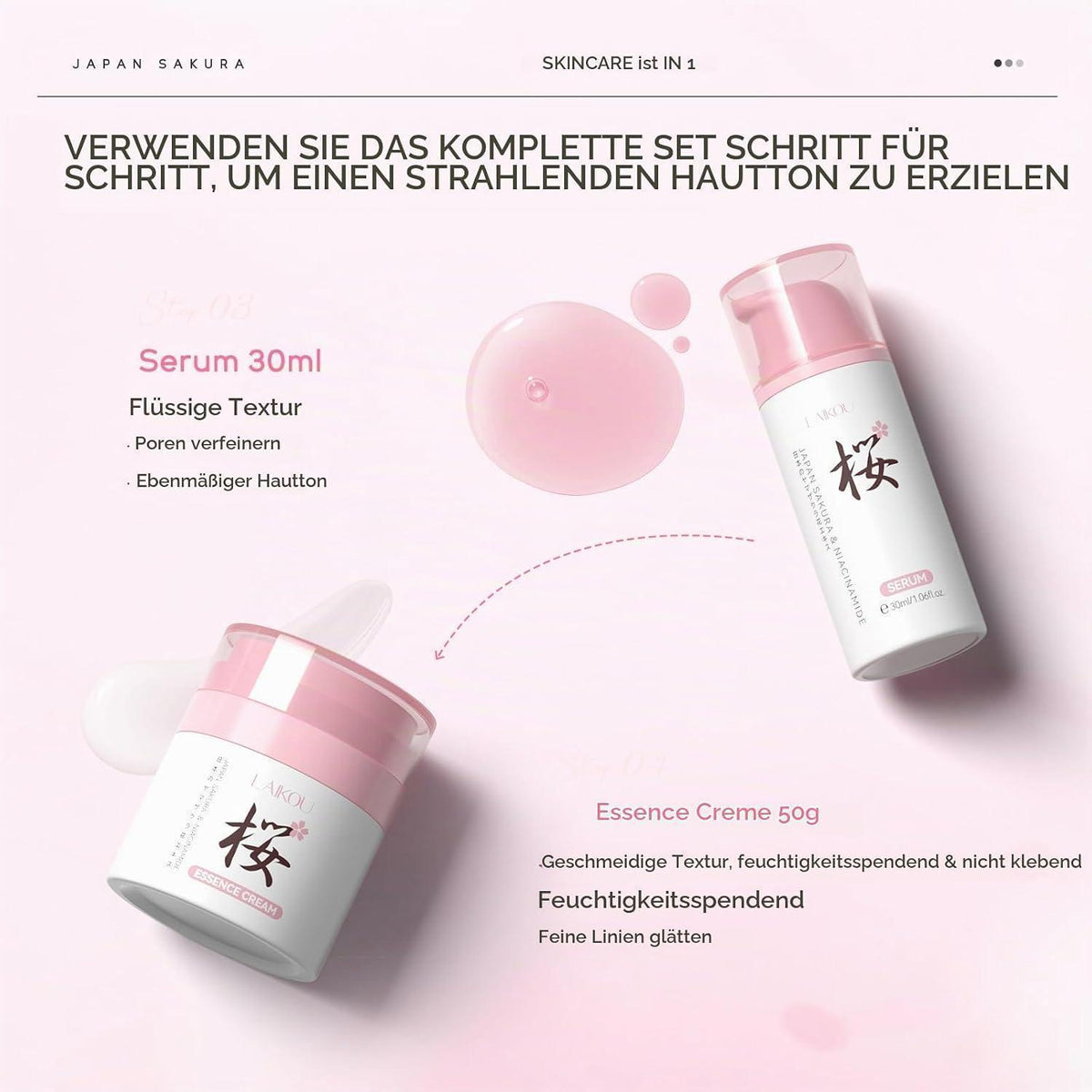 Sakura Gesichtspflege Set 4er - Feuchtigkeitspflege für Damen