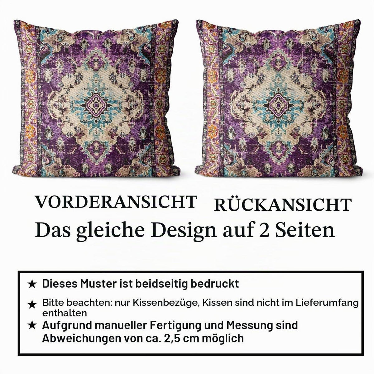 Boho Kissenbezüge 2er Set Samt 60x60 Lila Retro Dekor