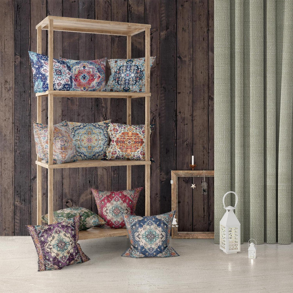 Boho Kissenbezüge 2er Set Samt 60x60 Lila Retro Dekor