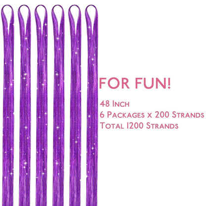 Haar Glitzersträhnen Lila 120cm 1200 Stück für Festivals & Partys