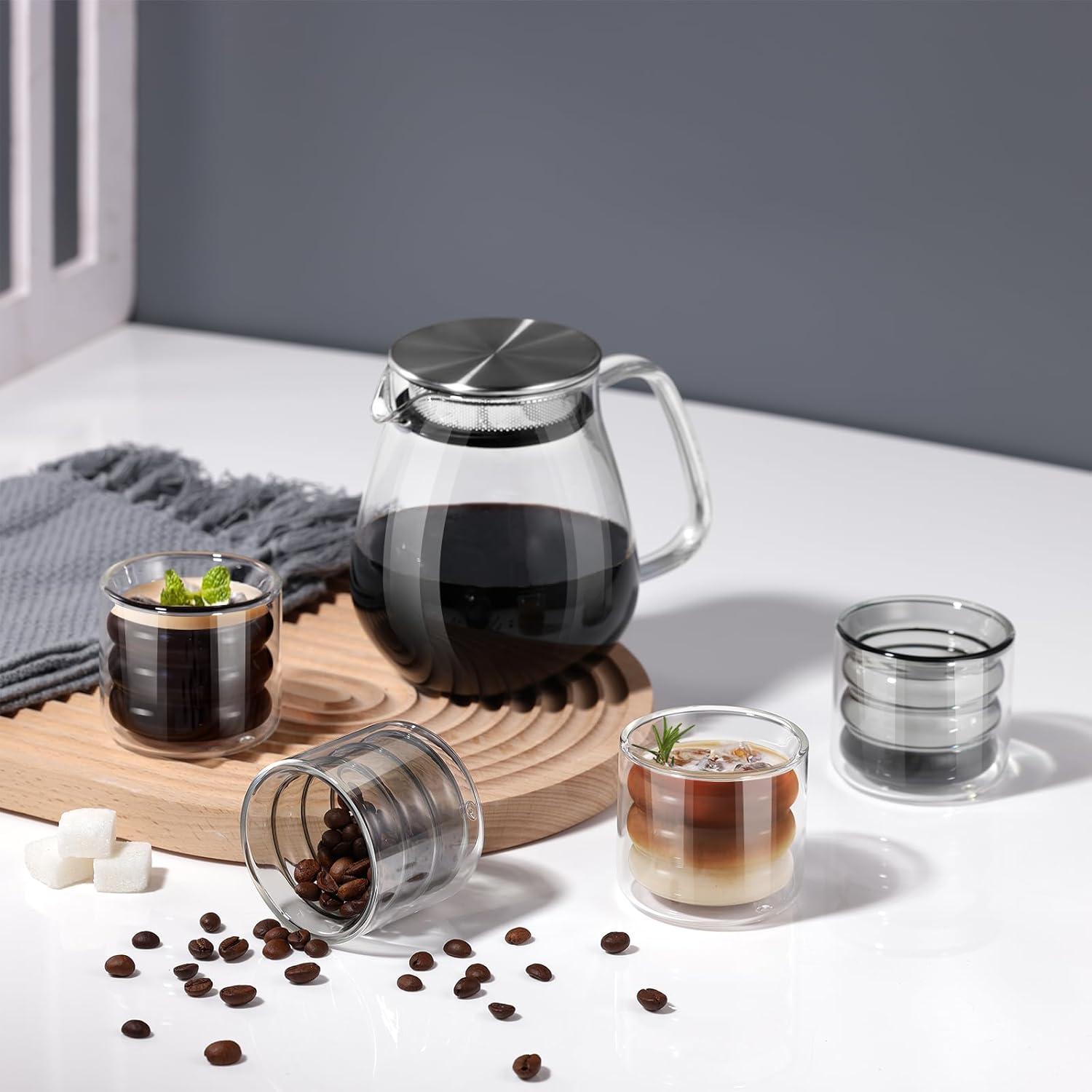 Doppelwandige Espressotassen Set 120ml 2er Ecooe Gläser Spiral-Design