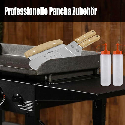 Edelstahl Grillspatel Set für Plancha Grillplatte & BBQ