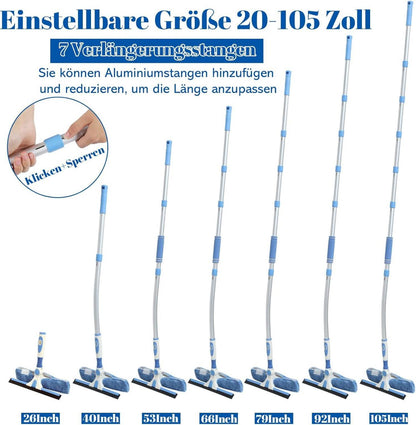 Teleskop Fensterputzer Set 2-in-1 mit 7 Verlängerungsstangen