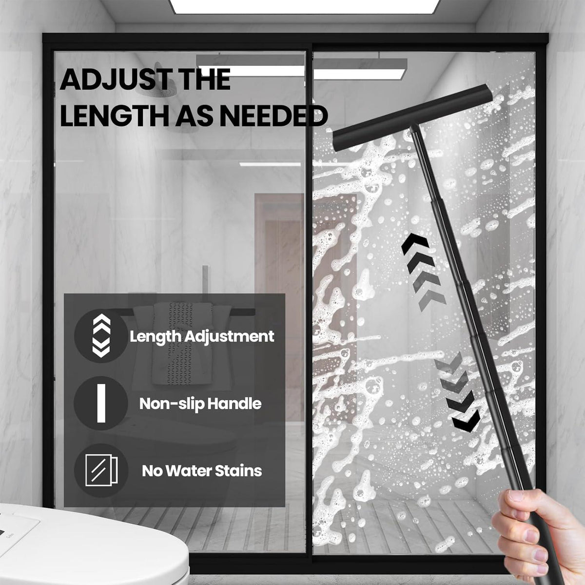 Duschabzieher Silikon Edelstahl 95cm Streifenfreier Fensterabzieher Schwarz