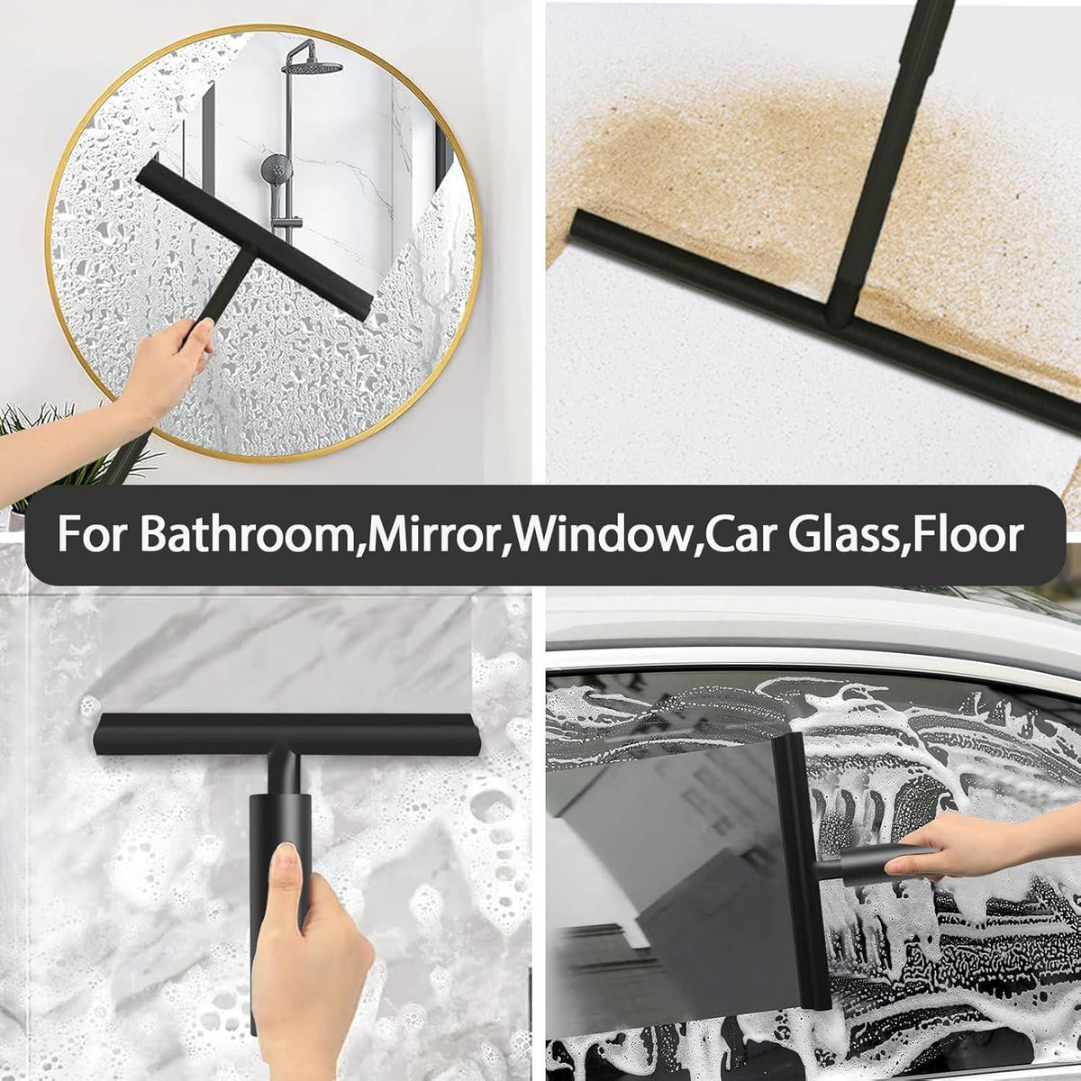 Duschabzieher Silikon-Abzieher 95cm für Dusche Fenster Schwarz