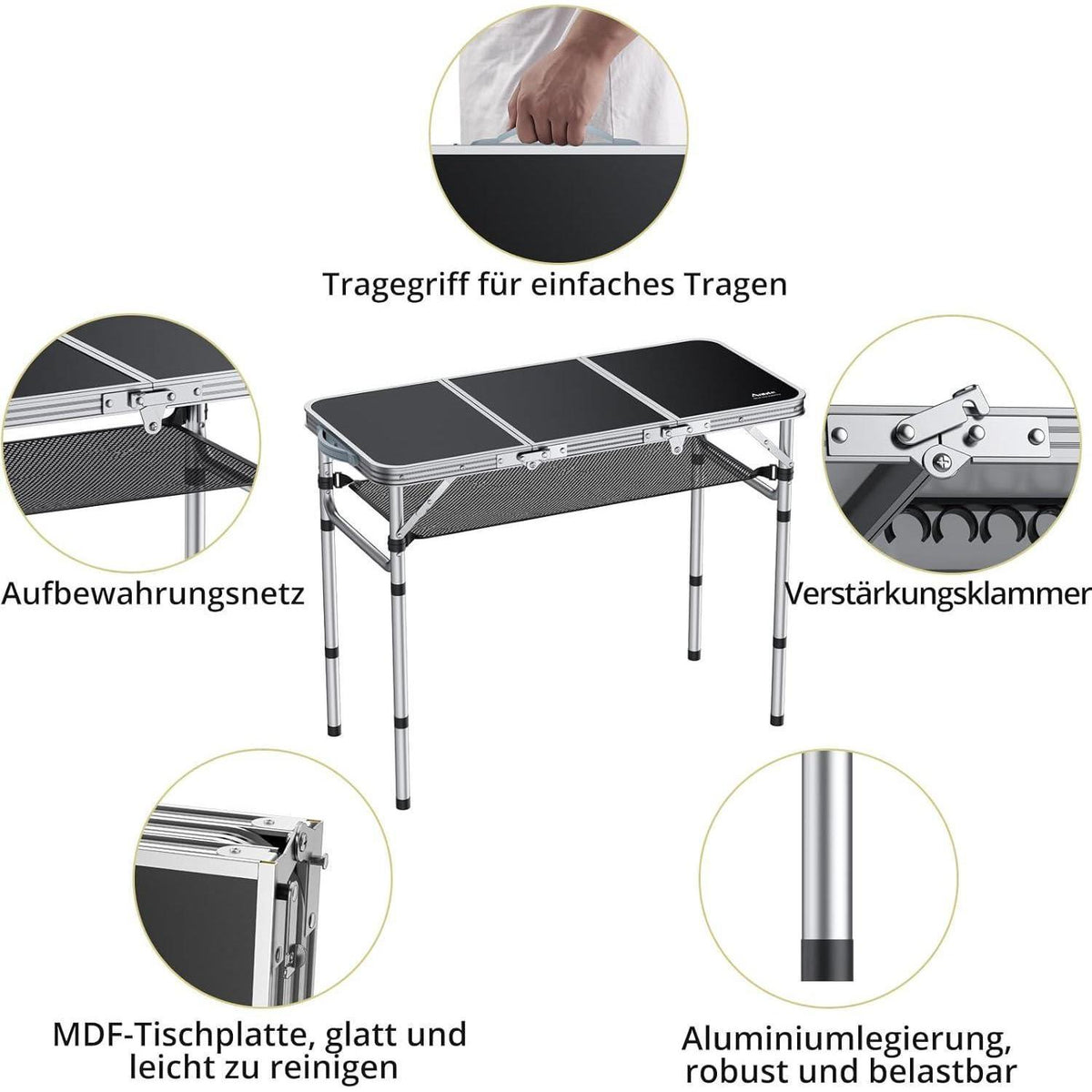 Aluminium Campingtisch klappbar 88x40cm mit 3 Höhen & Netz