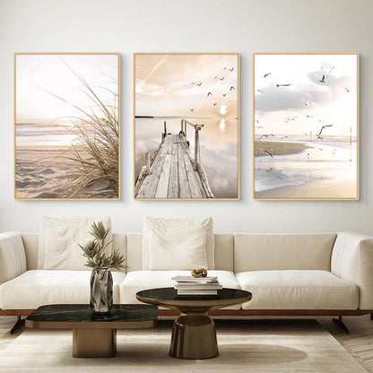 3er Poster Set Natur Strand Küsten Szenerie Wandbilder Boho Deko