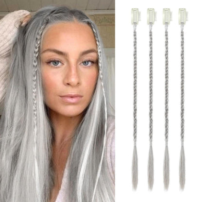 4 Zopf Haarverlängerung 35cm Silbergrau – Clip-In Zöpfe