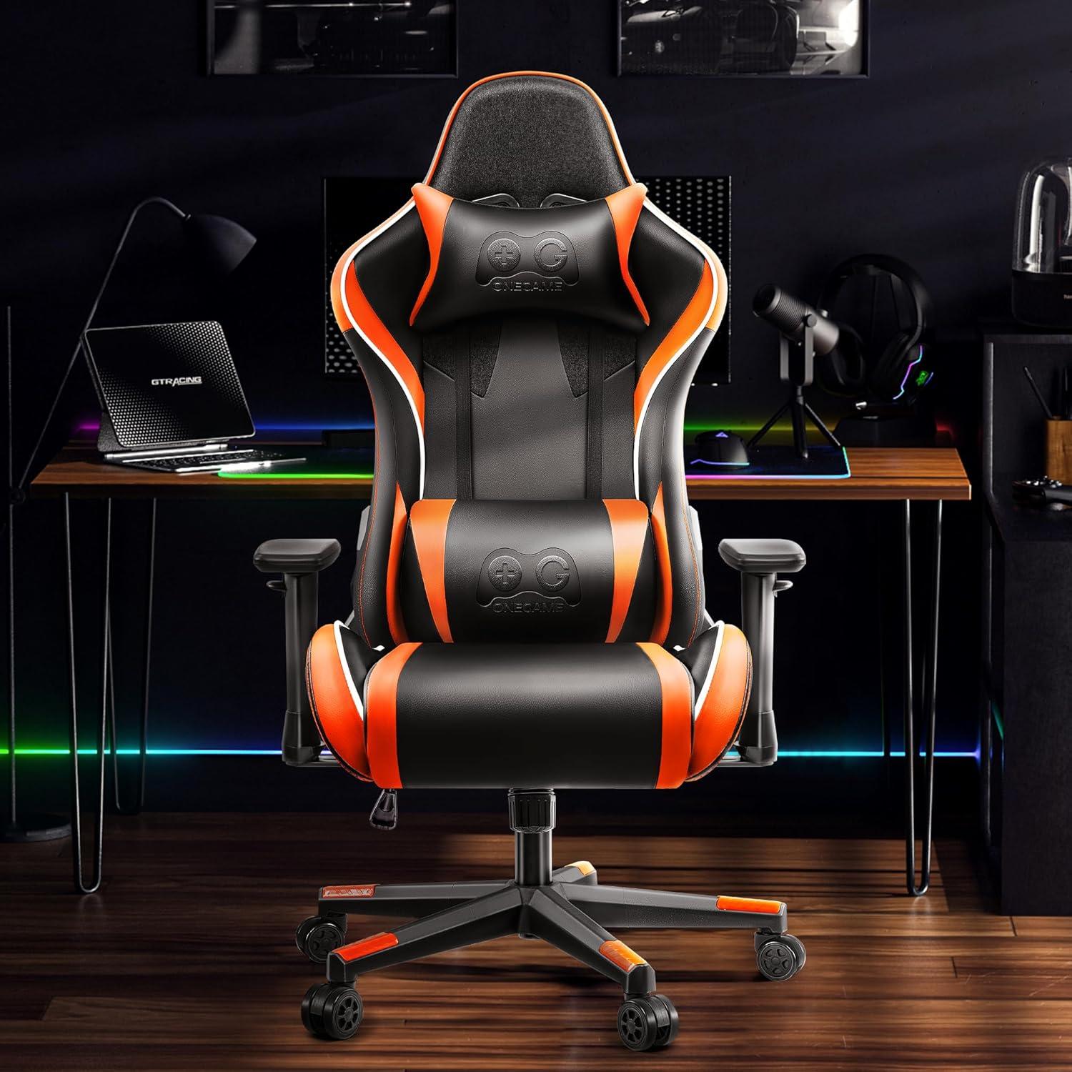 Ergonomischer Gaming Stuhl mit 3D Armlehnen, höhenverstellbar, Orange