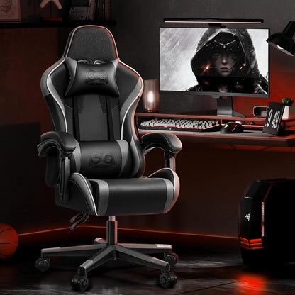 Ergonomischer Gaming Stuhl höhenverstellbar mit Lendenkissen 150KG Grau