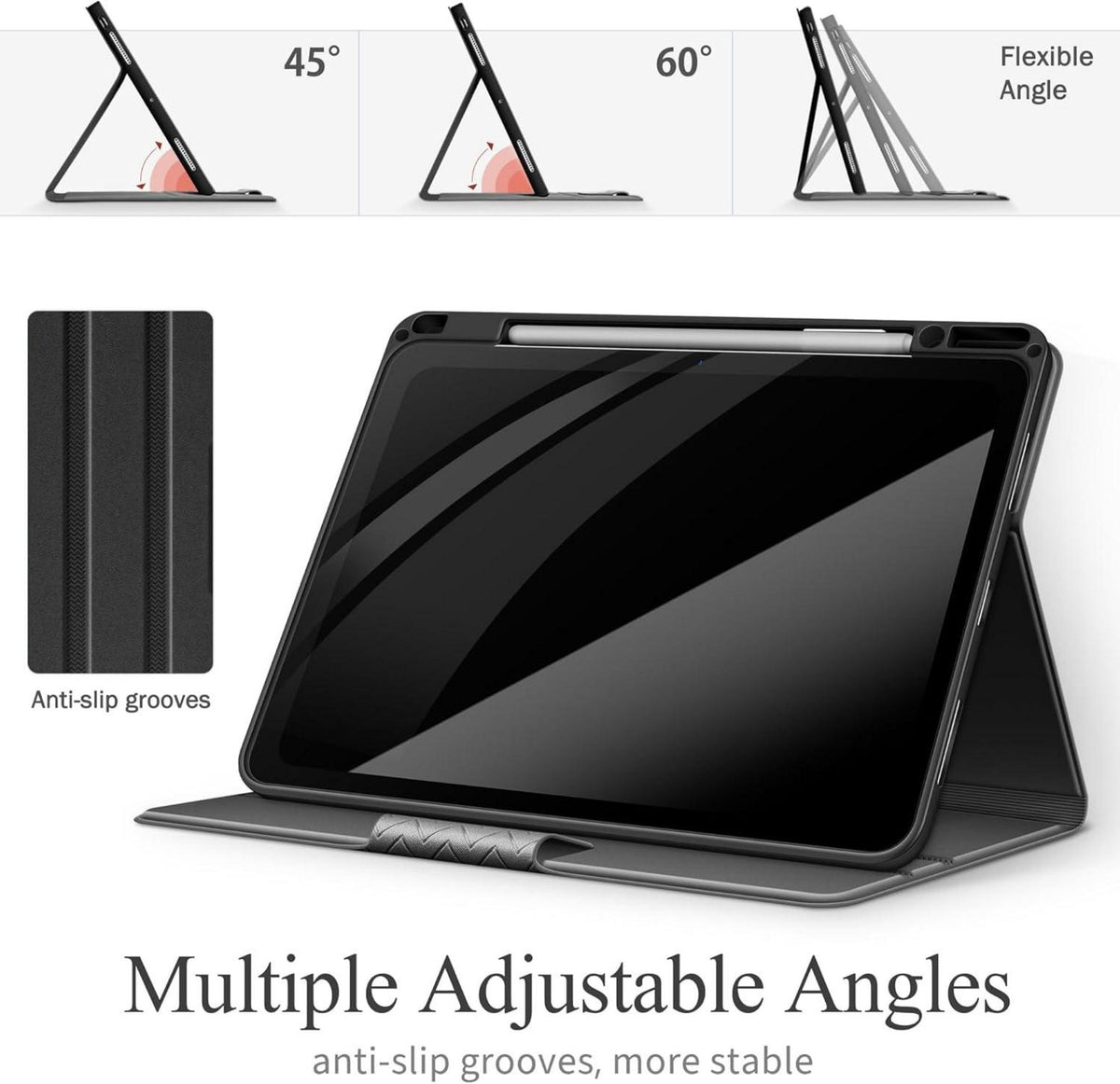 Tablet Hülle für iPad Pro 13 Zoll M4 2024 PU Leder Stifthalter Grau