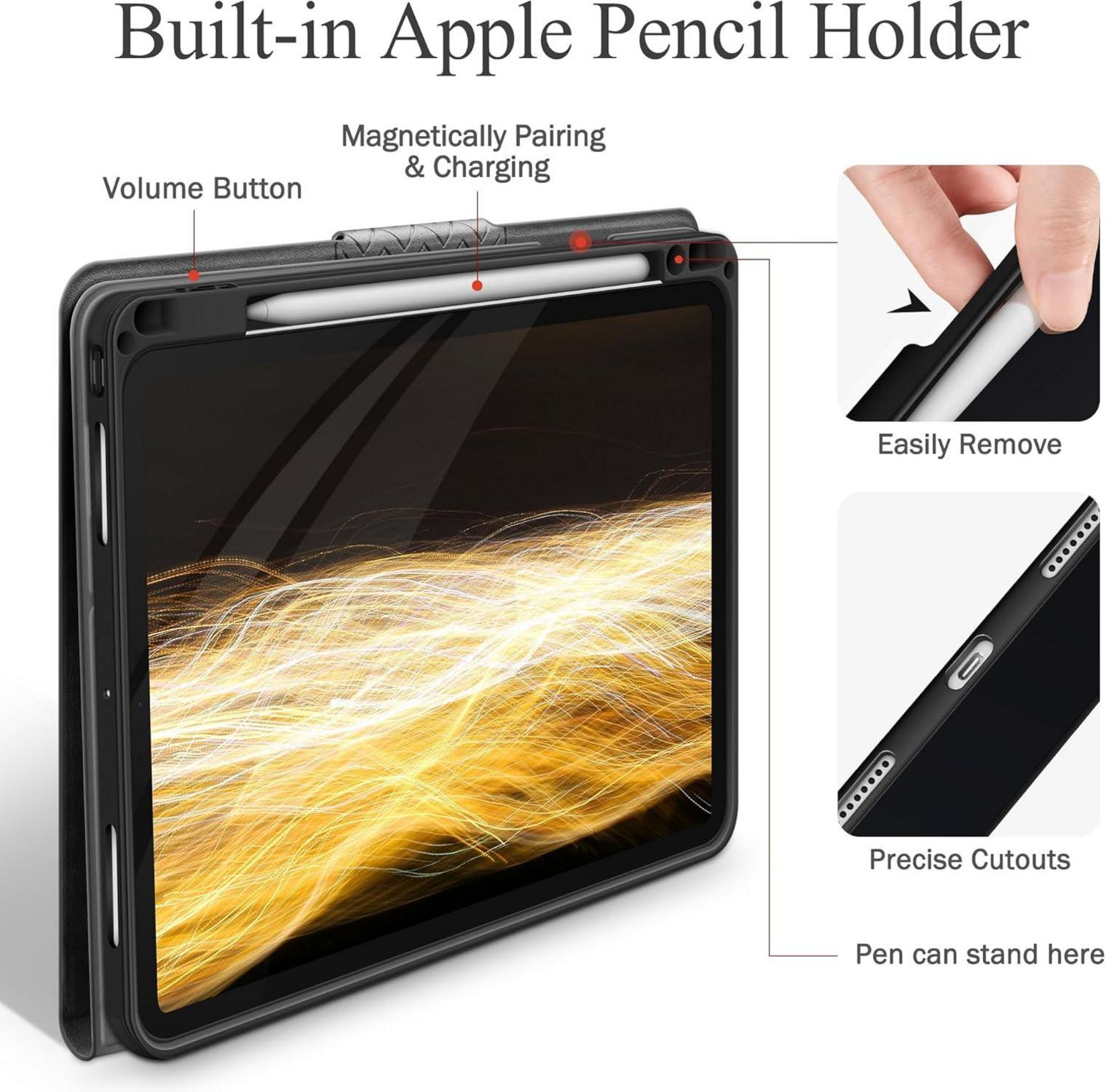 Hülle iPad Air 13 M2 PU Leder Stifthalter Grau 2024 Auto Schlafen/Wachen