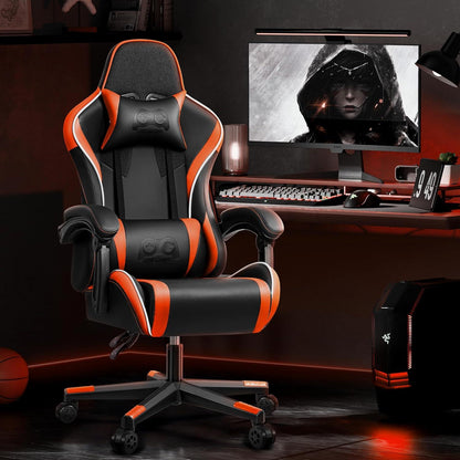 Gaming Stuhl ergonomisch höhenverstellbar mit Lendenkissen 150KG Orange