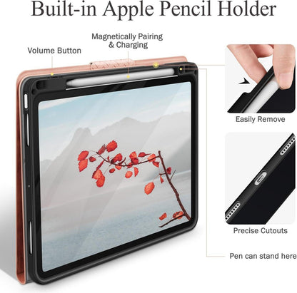 iPad Pro 13 Zoll M4 2024 Hülle PU Leder mit Stifthalter Rosa