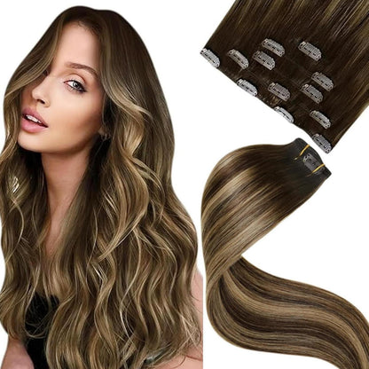 Echthaar Clip-in Extensions Braun Balayage Ombre