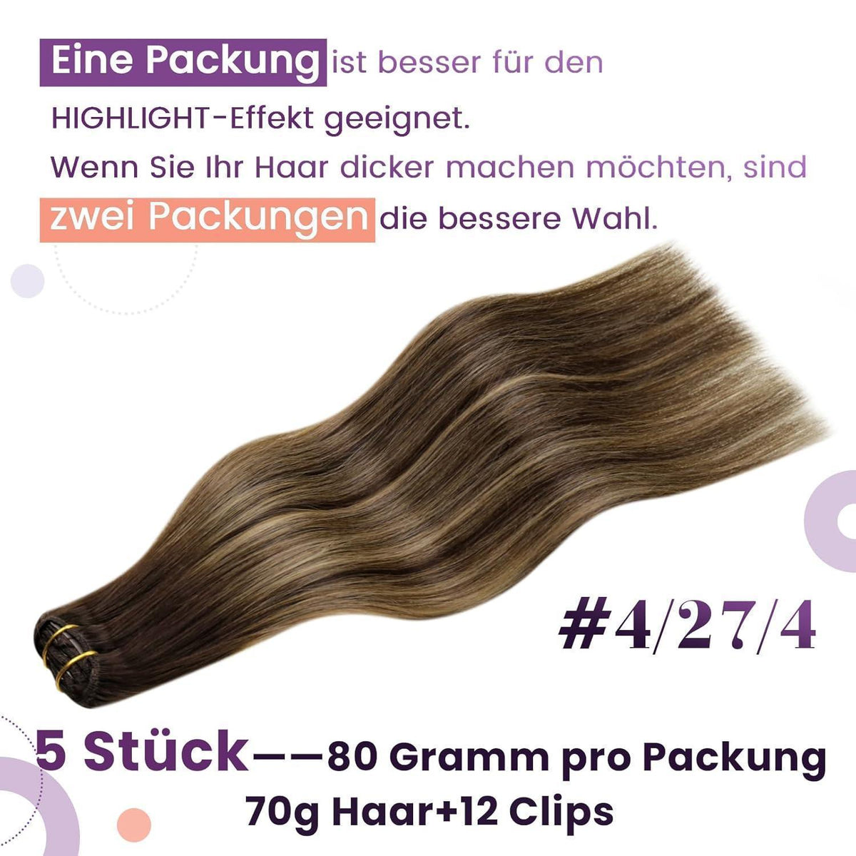 Echthaar Clip-in Extensions Braun Balayage Ombre