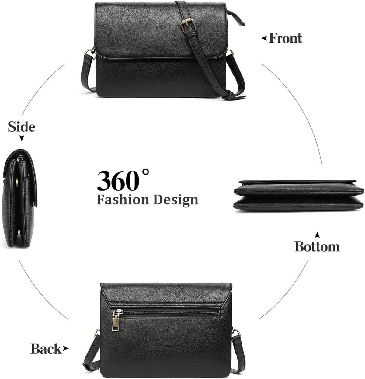 Damen Umhängetasche Crossbody Leder Retro-schwarz