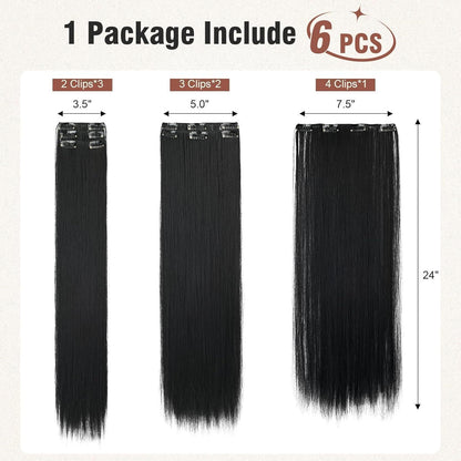 Clip-in Haarverlängerung glatt, 61 cm, Schwarz