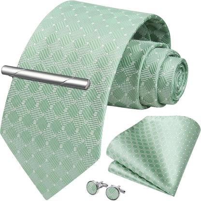 Herren Krawatten-Set mit Einstecktuch & Manschettenknöpfen, Salbeigrün