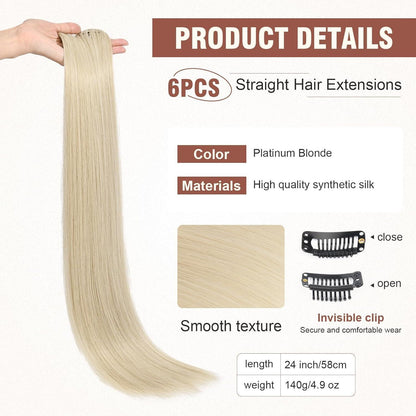 Clip-in Haarverlängerung Platinblond, 61 cm, glatt