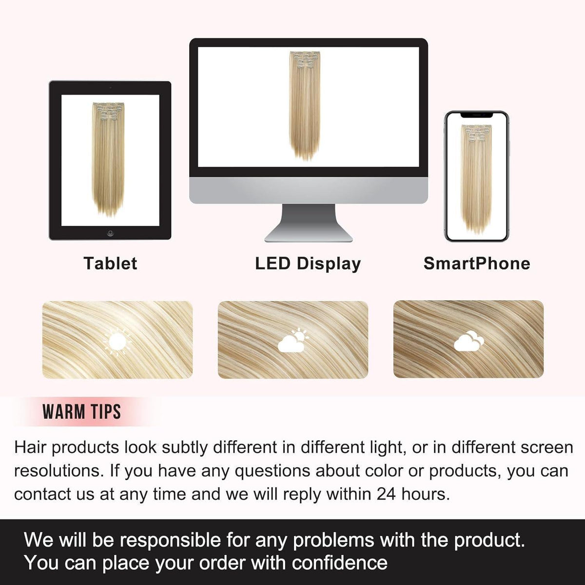 Clip-in Haarverlängerung Dunkelblond mit Highlights, 61 cm