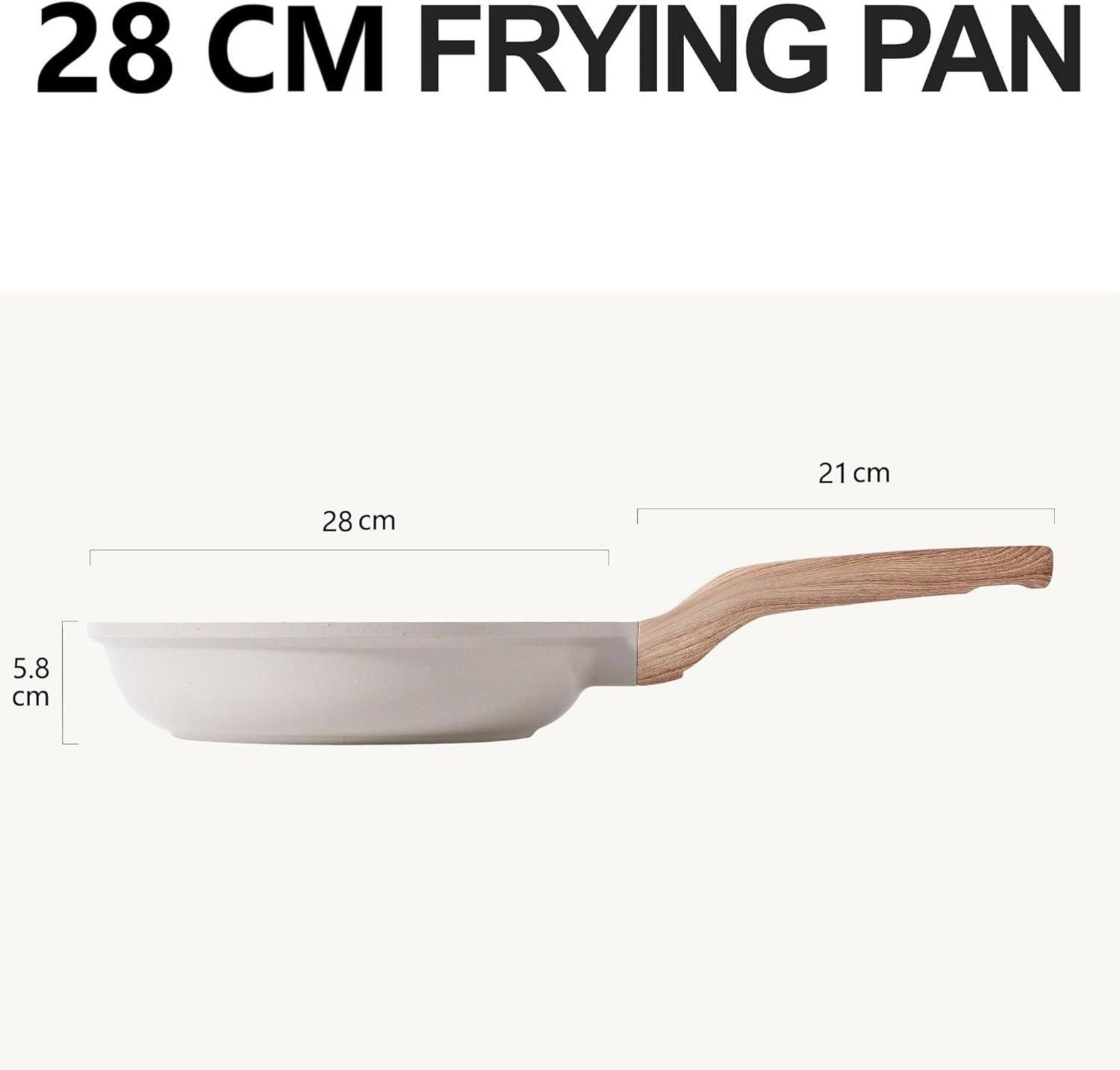 28cm Granit Bratpfanne Induktion Antihaft Holzgriff Beige