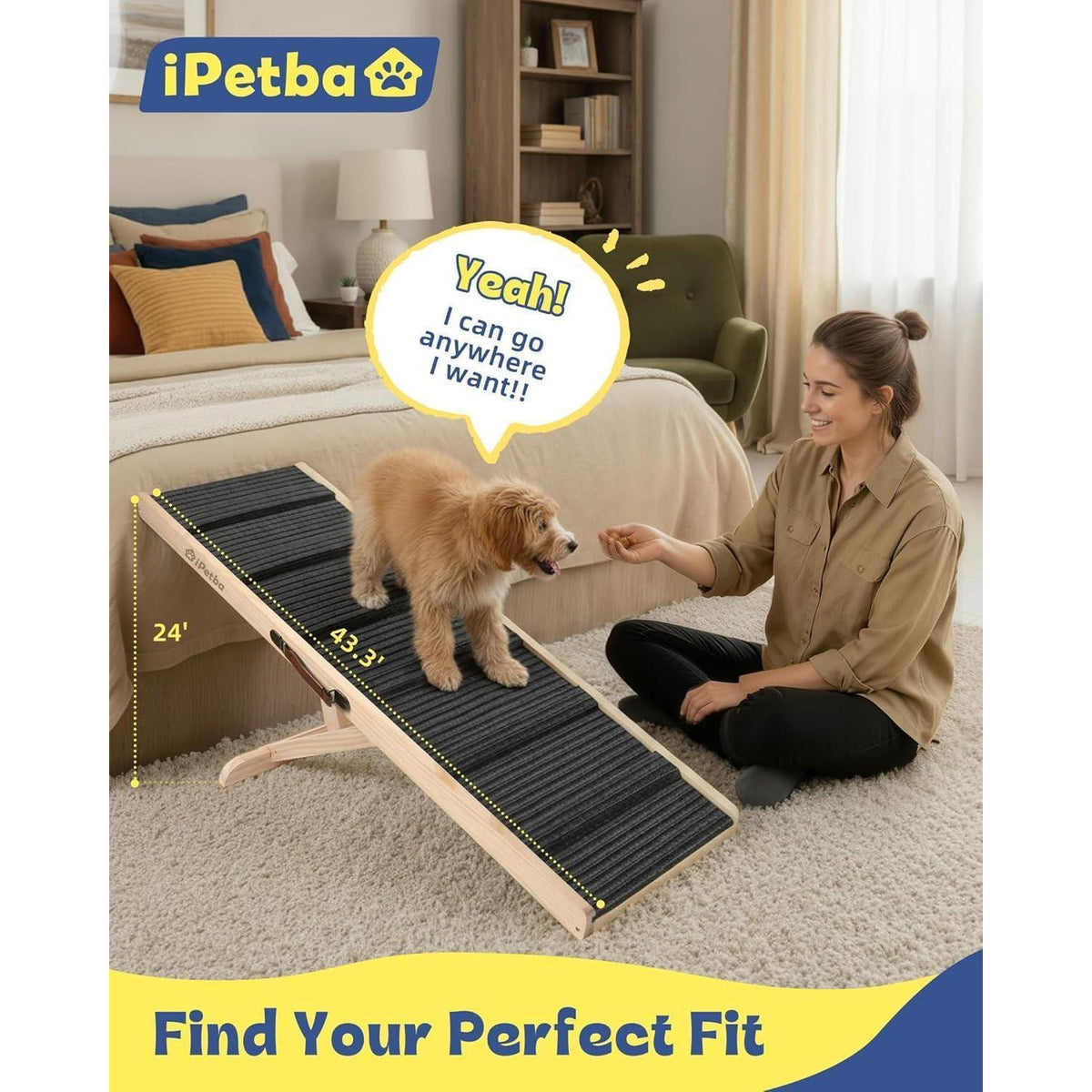 Hunderampe Bett & Sofa – Verstellbar, Anti-Rutsch, Für kleine & mittel Hunde