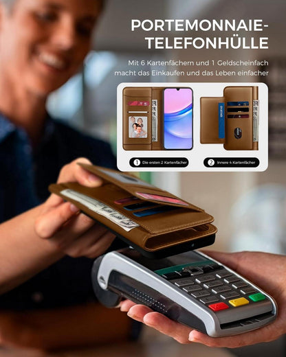 Handyhülle Samsung Galaxy A15 Schutzhülle Braun Flip Cover RFID Wallet