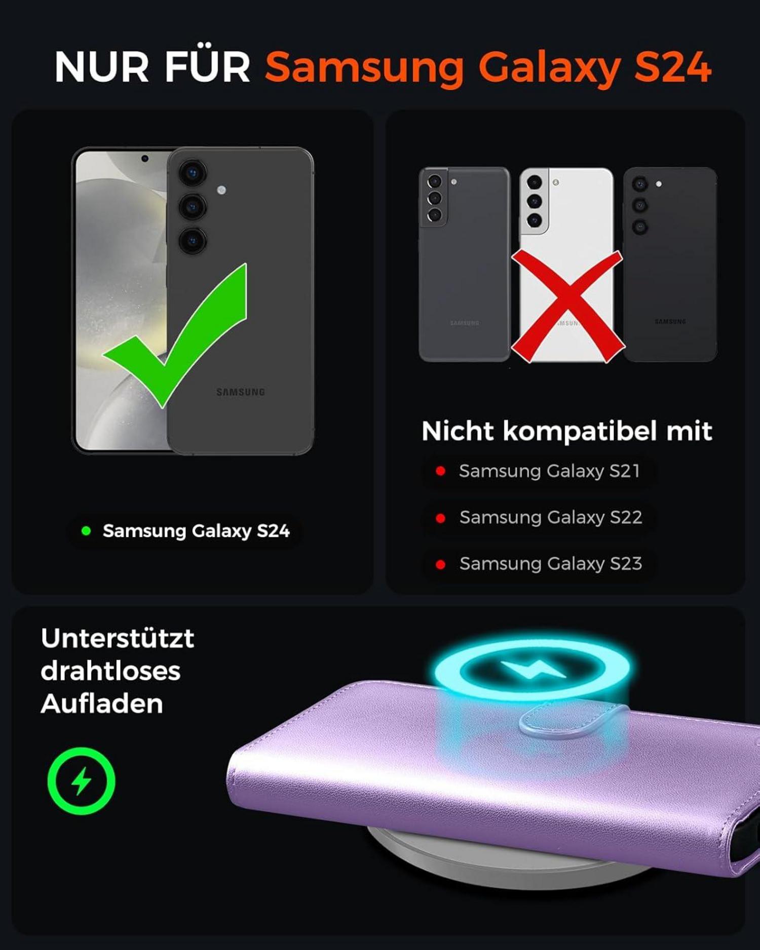 EASDNB Samsung Galaxy S24 5G Hülle Leder Flip Case Wallet HellLila