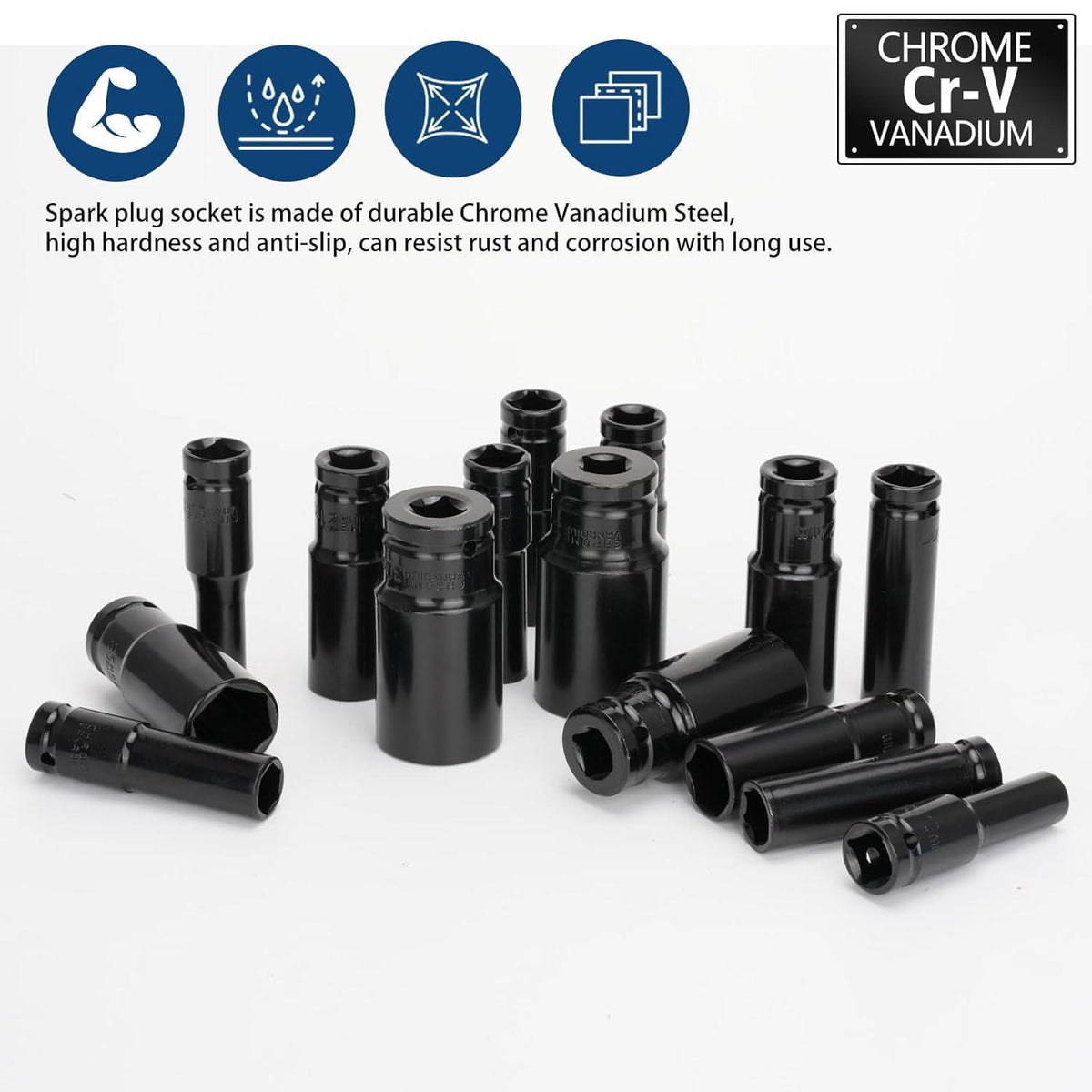 15tlg Schlagschrauber Nüsse Set 1/2" 8-32mm Tief, Sechskant Kraft-Steckschlüssel