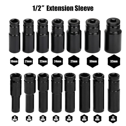 15tlg Schlagschrauber Nüsse Set 1/2" 8-32mm Tief, Sechskant Kraft-Steckschlüssel