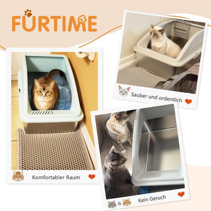 XXL Katzentoilette Edelstahl mit Matte und Schaufel Beige